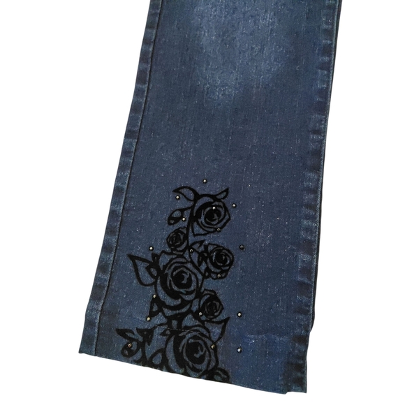 Northern Reflections Black Floral Straight Leg Jeans - Picture 3 of 6
